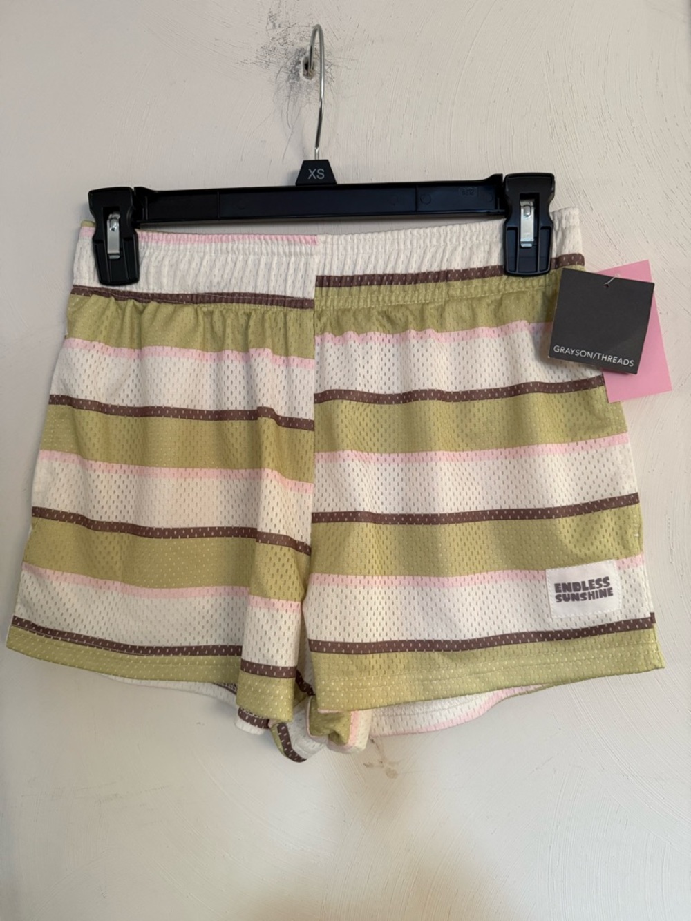 Grayson Threads Olive, Pink & Brown Striped Athletic Women’s Shorts